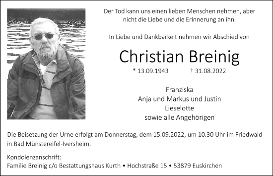 Anzeige von Christian Breinig von  Blickpunkt Euskirchen 