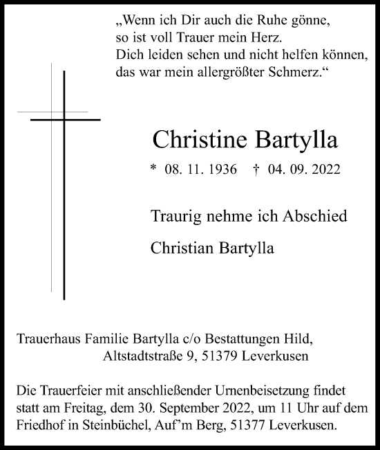 Anzeige von Christine Bartylla von Kölner Stadt-Anzeiger / Kölnische Rundschau / Express