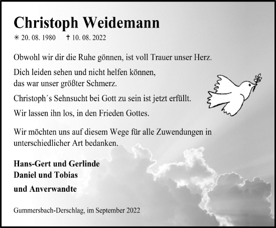 Anzeige von Christoph Weidemann von  Anzeigen Echo 