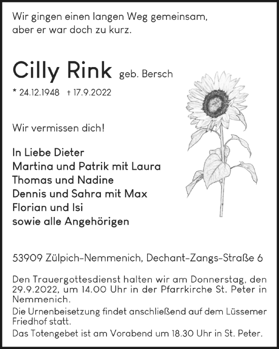 Anzeige von Cilly Rink von  Blickpunkt Euskirchen 