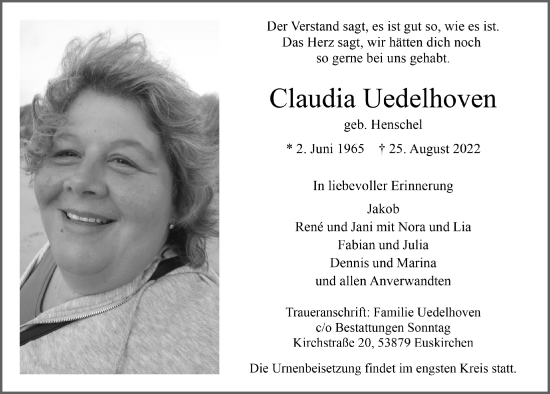 Anzeige von Claudia Uedelhoven von  Blickpunkt Euskirchen 