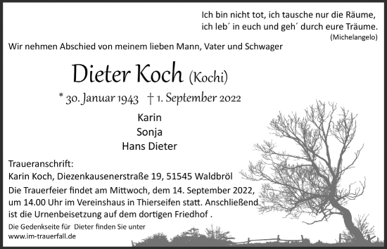 Anzeige von Dieter Koch von  Lokalanzeiger 