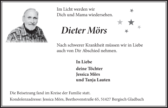 Anzeige von Dieter Mörs von  Bergisches Handelsblatt 