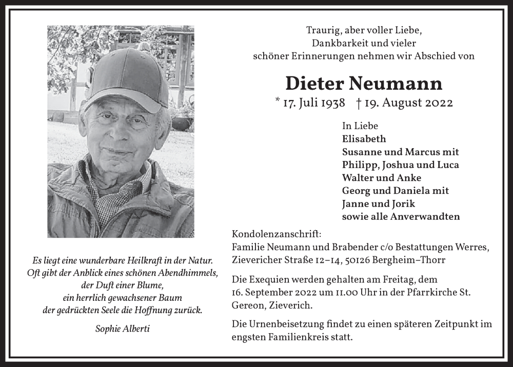  Traueranzeige für Dieter Neumann vom 02.09.2022 aus  Werbepost 