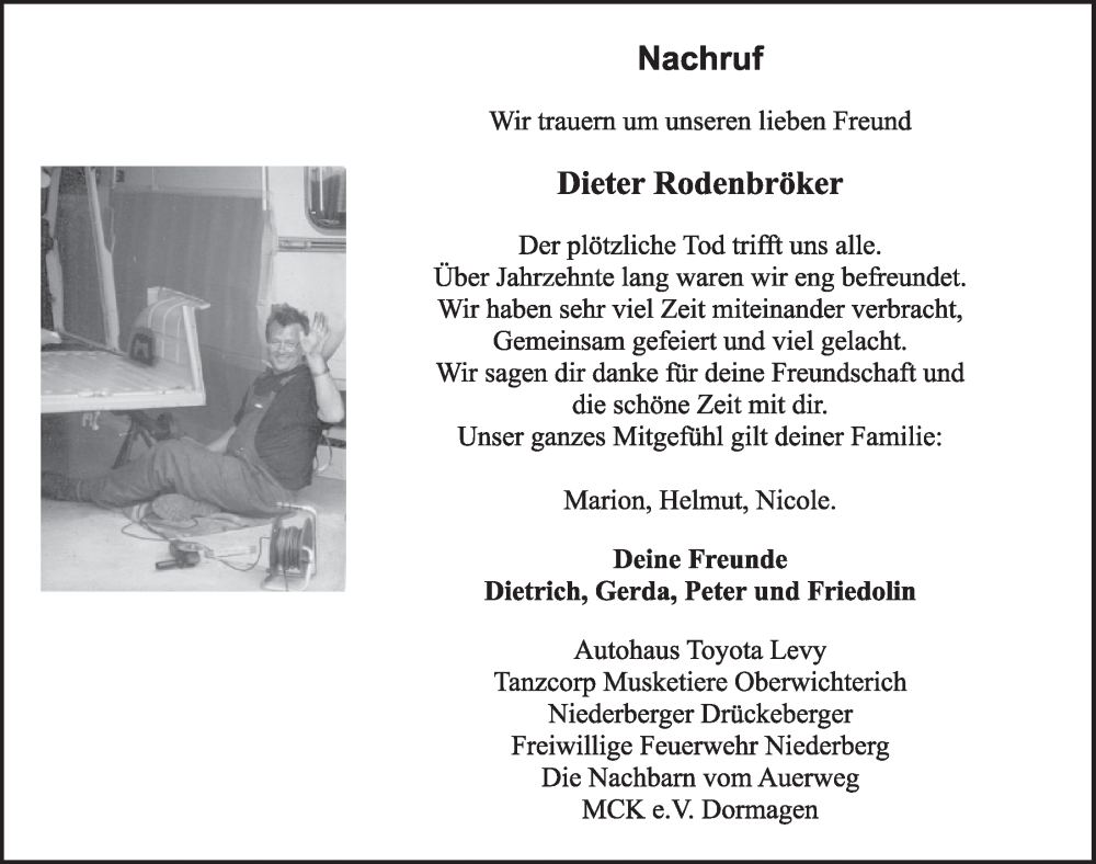  Traueranzeige für Dieter Rodenbröker vom 16.09.2022 aus  Werbepost 