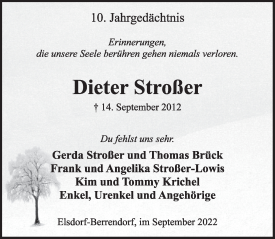 Anzeige von Dieter Stroßer von  Wochenende  Werbepost 