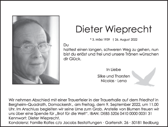 Anzeige von Dieter Wieprecht von  Werbepost 