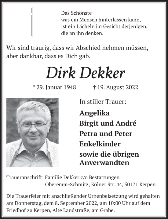 Anzeige von Dirk Dekker von  Werbepost 