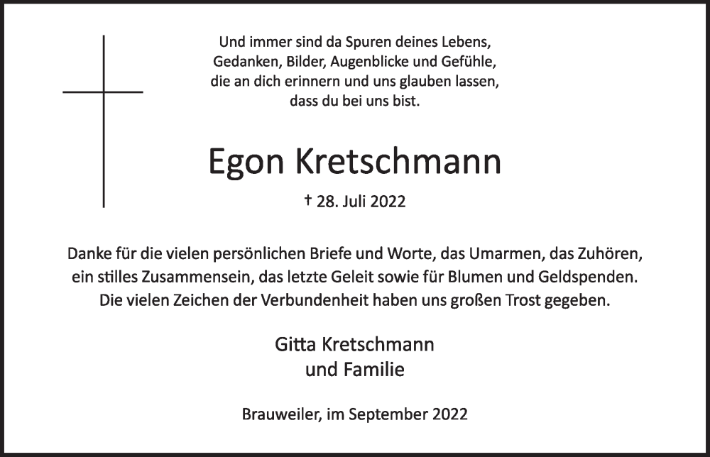  Traueranzeige für Egon Kretschmann vom 02.09.2022 aus  Wochenende 