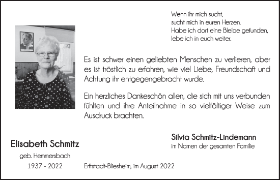 Anzeige von Elisabeth Schmitz von  Werbepost 