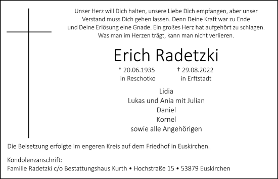 Anzeige von Erich Radetzki von  Blickpunkt Euskirchen 