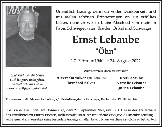 Anzeige von Ernst Lebaube von  Wochenende 