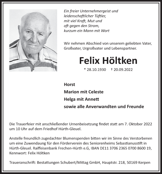 Anzeige von Felix Höltken von  Wochenende 