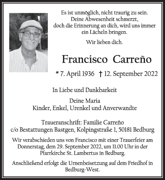 Anzeige von Francisco Carreno von  Werbepost 