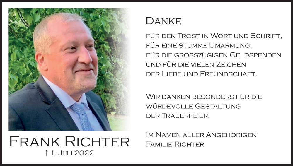  Traueranzeige für Frank Richter vom 24.09.2022 aus Kölner Stadt-Anzeiger / Kölnische Rundschau / Express