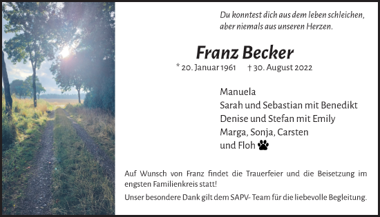 Anzeige von Franz Becker von  Blickpunkt Euskirchen 