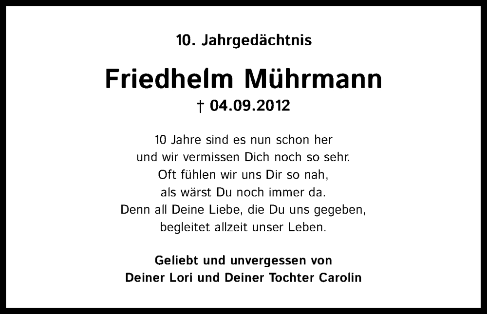  Traueranzeige für Friedhelm Mührmann vom 05.09.2022 aus Kölner Stadt-Anzeiger / Kölnische Rundschau / Express