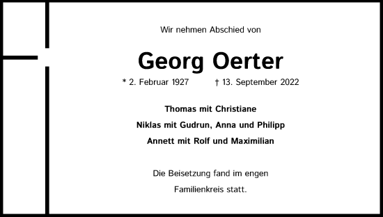 Anzeige von Georg Oerter von Kölner Stadt-Anzeiger / Kölnische Rundschau / Express