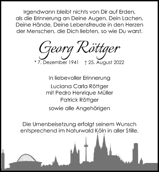 Anzeige von Georg Röttger von  Wochenende 