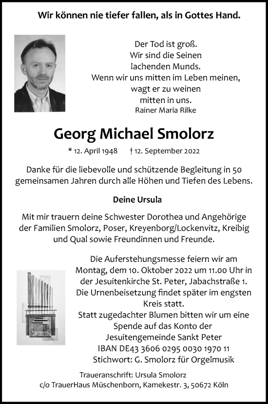 Anzeige von Georg Michael Smolorz von Kölner Stadt-Anzeiger / Kölnische Rundschau / Express