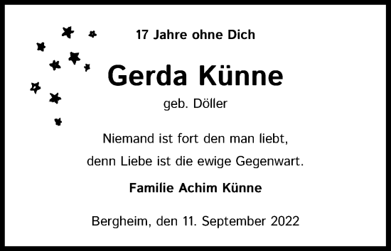 Anzeige von Gerda Künne von Kölner Stadt-Anzeiger / Kölnische Rundschau / Express
