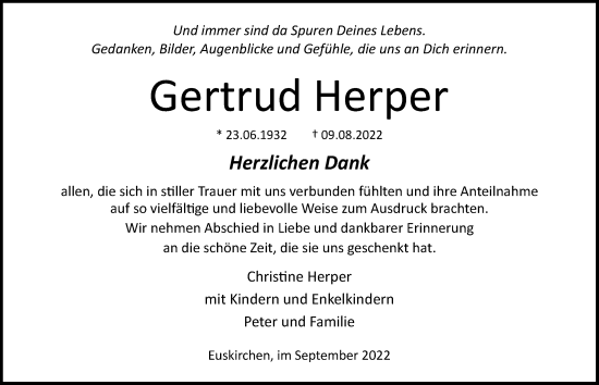 Anzeige von Gertrud Herper von  Blickpunkt Euskirchen 