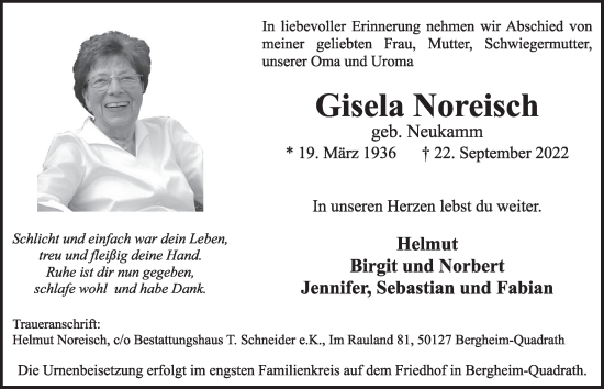 Anzeige von Gisela Noreisch von  Werbepost 