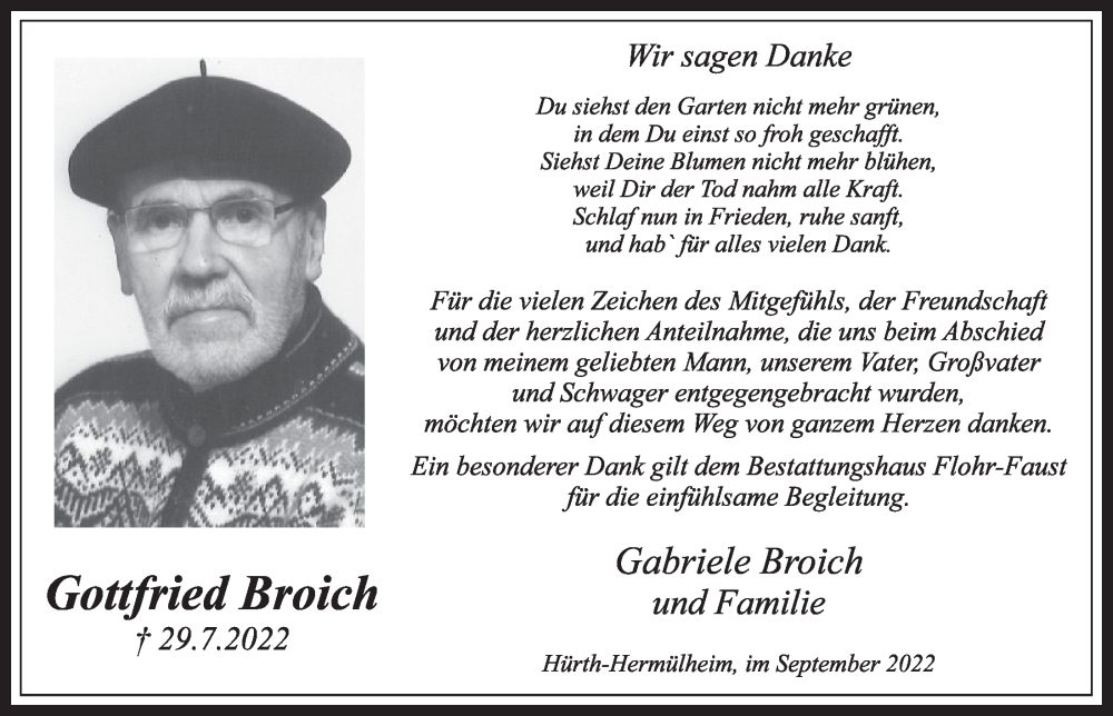  Traueranzeige für Gottfried Broich vom 02.09.2022 aus  Wochenende 