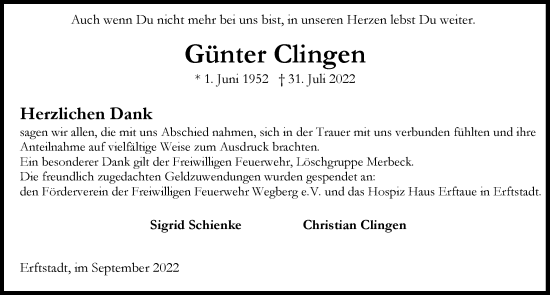 Anzeige von Günter Clingen von  Werbepost 
