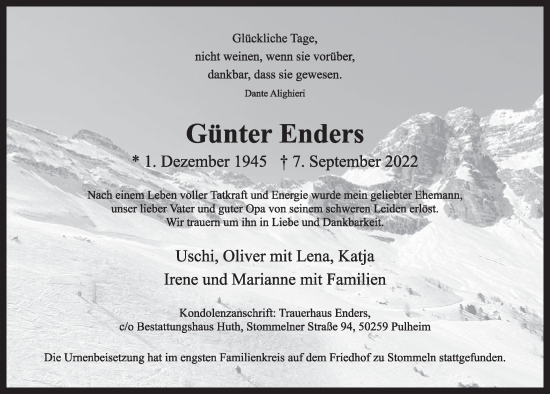 Anzeige von Günter Enders von  Wochenende 
