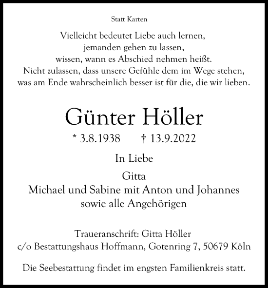 Anzeige von Günter Höller von Kölner Stadt-Anzeiger / Kölnische Rundschau / Express