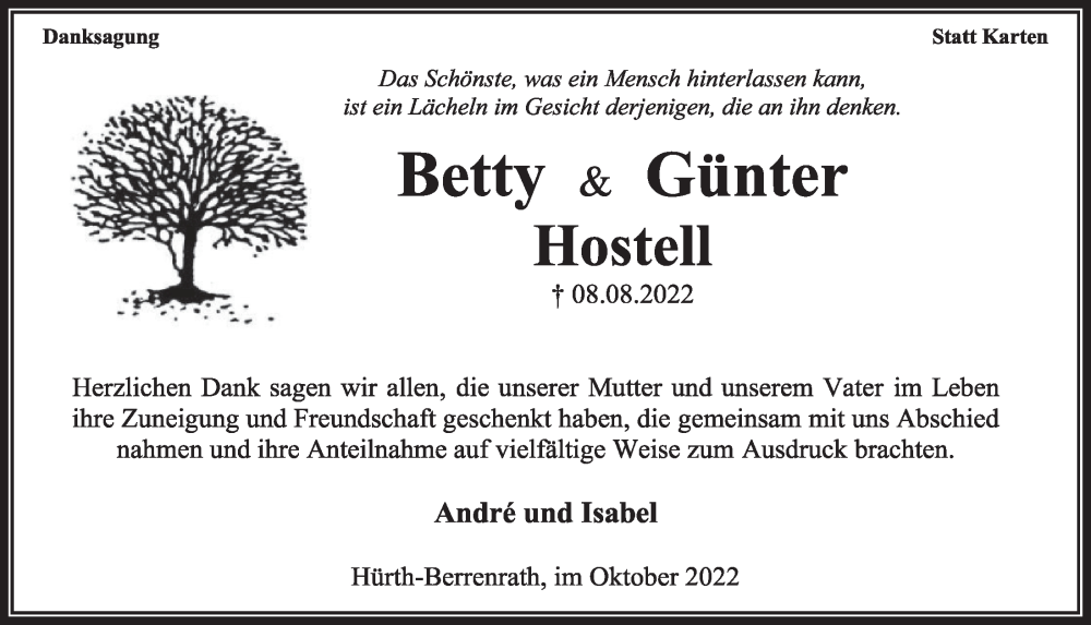  Traueranzeige für Günter Hostell vom 30.09.2022 aus  Wochenende 