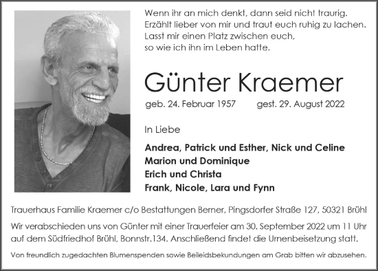 Anzeige von Günter Kraemer von  Schlossbote/Werbekurier 
