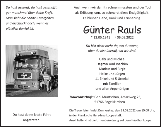 Anzeige von Günter Rauls von  Anzeigen Echo 