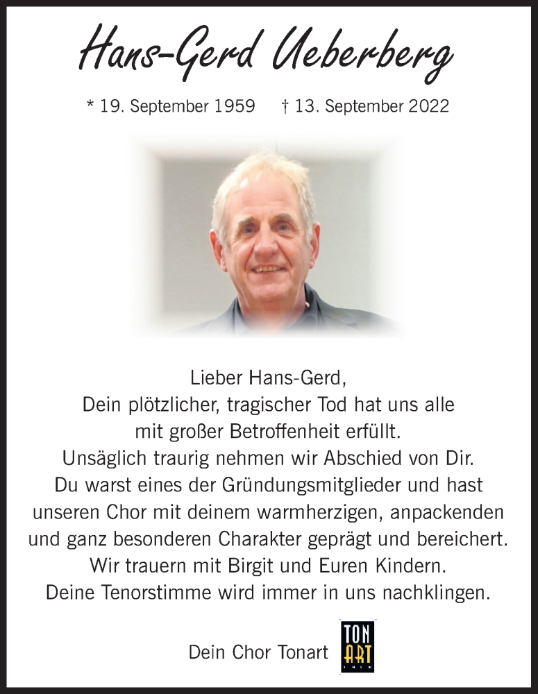  Traueranzeige für Hans-Gerd Ueberberg vom 24.09.2022 aus Kölner Stadt-Anzeiger / Kölnische Rundschau / Express