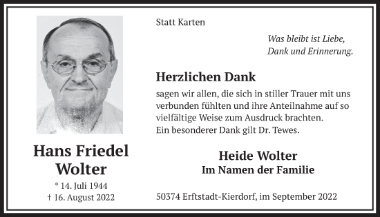 Anzeige von Hans Wolter von  Werbepost 