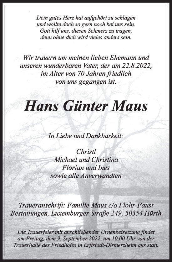 Anzeige von Hans Günter Maus von  Werbepost 
