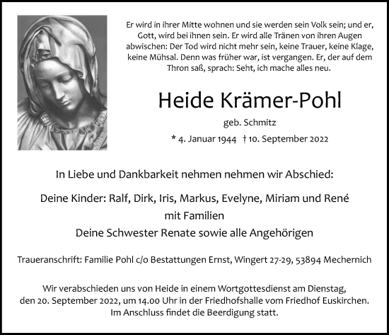 Anzeige von Heide Krämer-Pohl von  Blickpunkt Euskirchen 