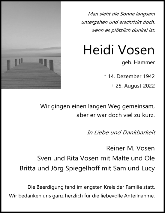 Anzeige von Heidi Vosen von Kölner Stadt-Anzeiger / Kölnische Rundschau / Express