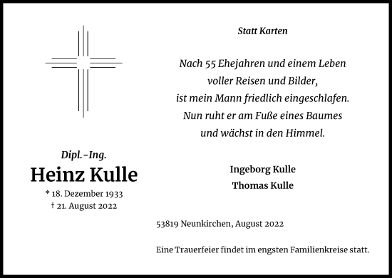 Anzeige von Heinz Kulle von Kölner Stadt-Anzeiger / Kölnische Rundschau / Express