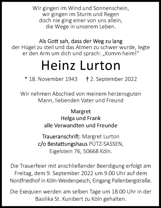 Anzeige von Heinz Lurton von Kölner Stadt-Anzeiger / Kölnische Rundschau / Express