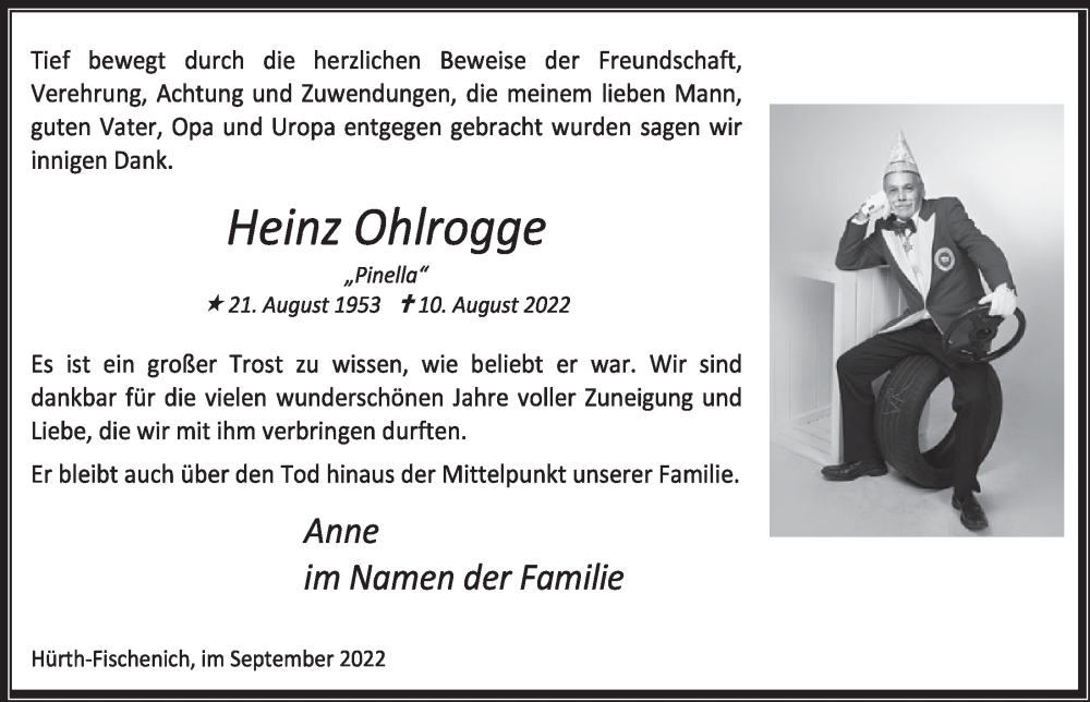  Traueranzeige für Heinz Ohlrogge vom 23.09.2022 aus  Wochenende 