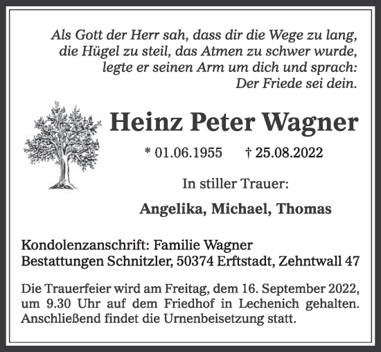 Anzeige von Heinz Peter Wagner von  Werbepost 