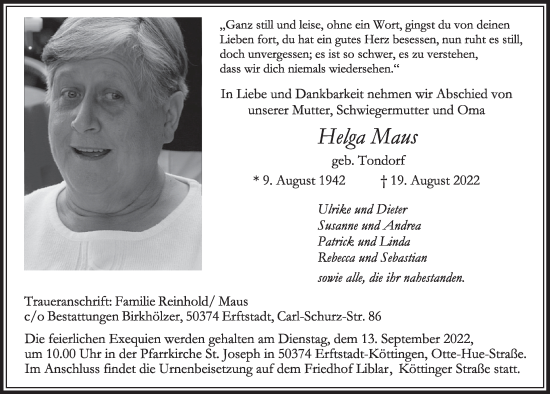 Anzeige von Helga Maus von  Werbepost 