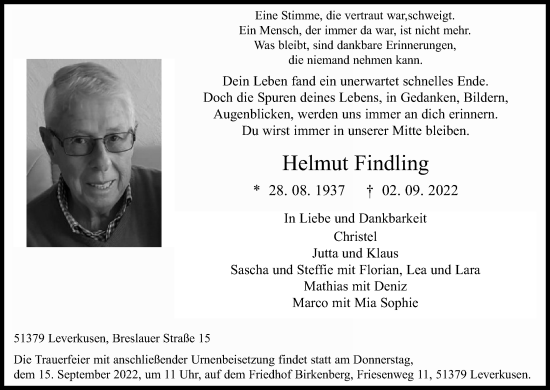 Anzeige von Helmut Findling von Kölner Stadt-Anzeiger / Kölnische Rundschau / Express