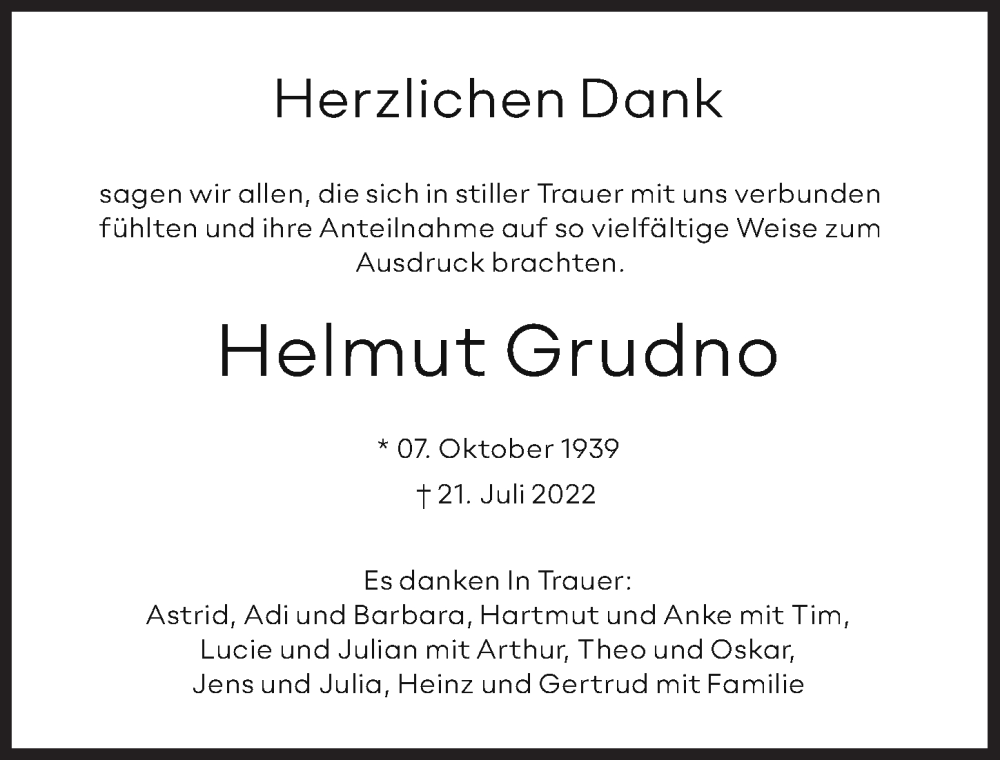  Traueranzeige für Helmut Grudno vom 16.09.2022 aus  Anzeigen Echo 