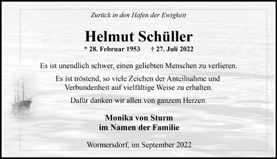 Anzeige von Helmut Schüller von  Schaufenster/Blickpunkt 