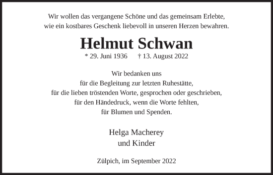 Anzeige von Helmut Schwan von  Blickpunkt Euskirchen 