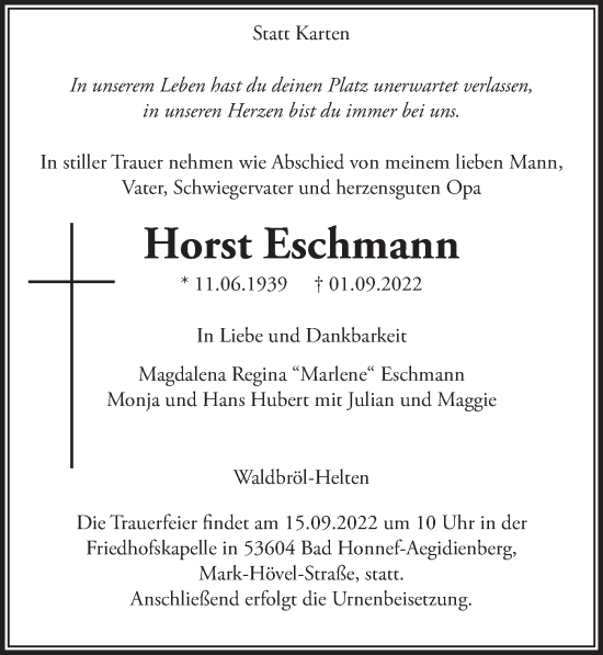 Anzeige von Horst Eschmann von  Lokalanzeiger 