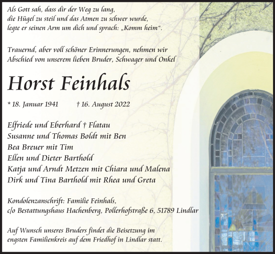 Anzeige von Horst Feinhals von Kölner Stadt-Anzeiger / Kölnische Rundschau / Express